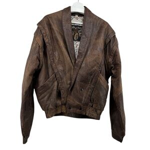 The Pierce Arrow Vintage Brown Distressed Leather Race Car Jacket Men's Size 54